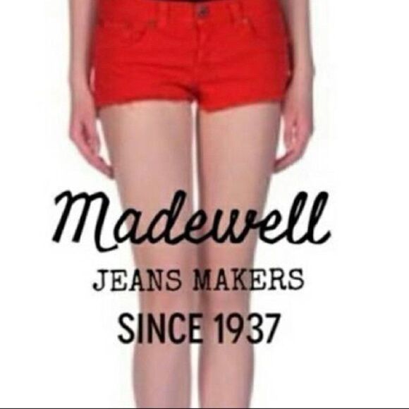 Madewell Red Denim Cut off Shorts Sz 27 - Picture 1 of 5